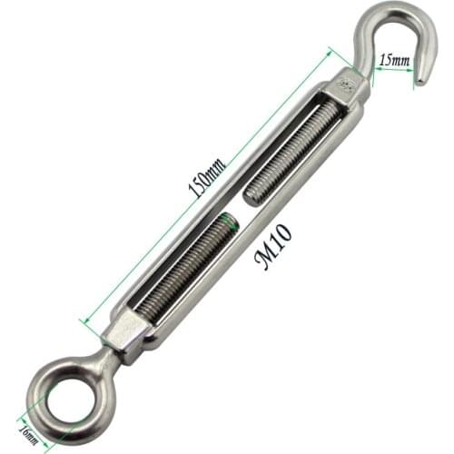 Big Stainless Rope Tension Hook-Eye Turnbuckle High Polished Adjustable Wire Rope Open Body Turnbuckle Sun Shade Kits M10 M12