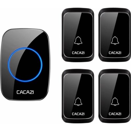 CACAZI Intelligent Wireless Doorbell Waterproof 300M Remote 4 Button 1 Receiver LED Home Calling Doorbell Chimes Button Battery