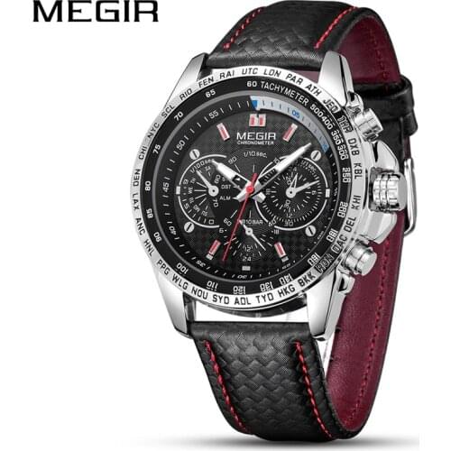 MEGIR Mens Watches Top Brand Luxury Quartz Watch Men Fashion Casual Black Leather Strap Clock Big Dial Sport Watch Erkek Saat