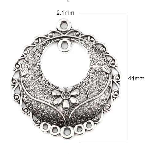 DoreenBeads Retail Zinc Based Alloy Chandelier Connectors Round Antique Silver Color Flower Connector Jewelry 39mm x 35mm,20 PCs