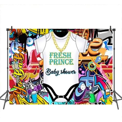 80S 90S Theme Baby Shower Photography Backdrop Graffiti Wall Frese Prince Baby Shower Party Photo Background Banner Backdrops