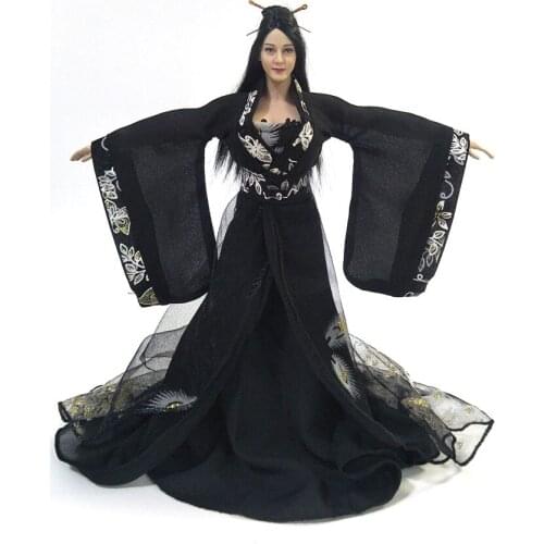 1/6 Scale Graceful Female Ancient Black Long Dress Models for 12''Figures Bodies DIY