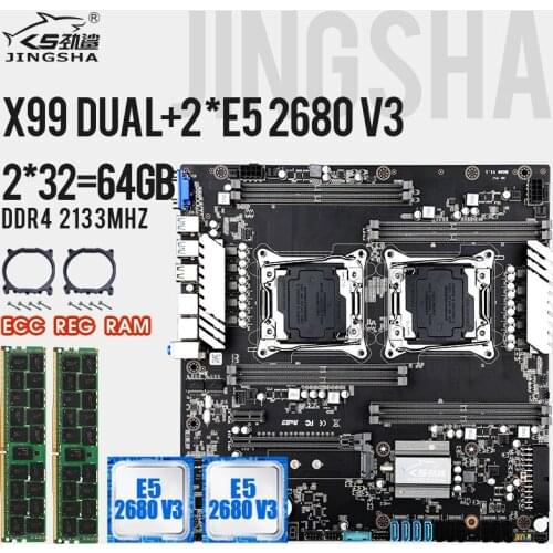 X99Dual motherboard set with 2pcs E5 2680V3 2.5Ghz 12 Core and 2pcs 32GB DDR4 2133MHZ ECC REG RAM