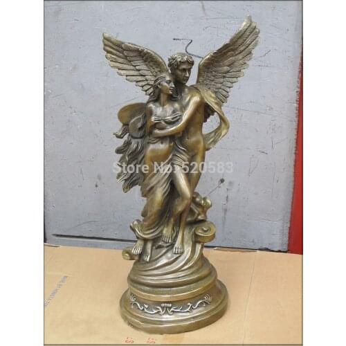 19"Western Art beautiful Bronze Statue beauty and nude Cupid love god statue