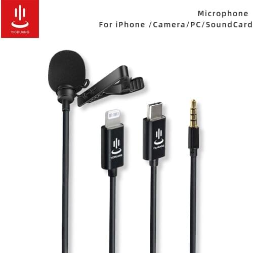 Microphone YICHUANG Clip-on Lavalier Mini Audio Lightning Collar Condenser Lapel Mic for recording Canon / iPhone DSLR Cameras