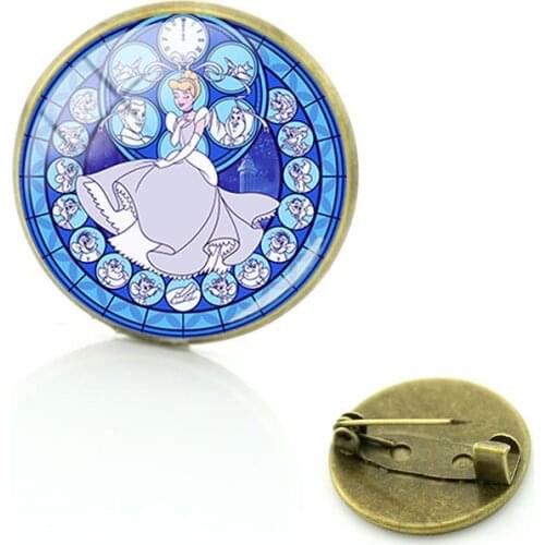 Disney Retro Fashion Princess Badge Brooch Glass Cabochon Dome DIY Personalized Brooch Pin Jewelry Accessories