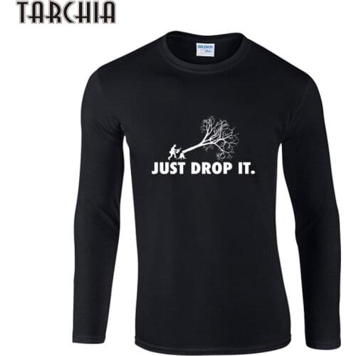 TARCHIA Mens T Shirt JUST DROP IT Casual Long Sleeve Men Long T Shirt Hip Hop Brand Clothing Tops StreetWear T-Shirt Homme