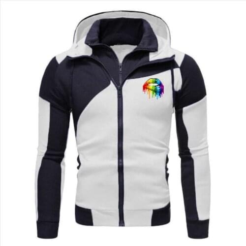 Mens Hoodies Tracksuit Drawstring Pocket Hooded Sweatshirt Print Long Sleeve Zip Slim Coat Jacket Spring Autumn