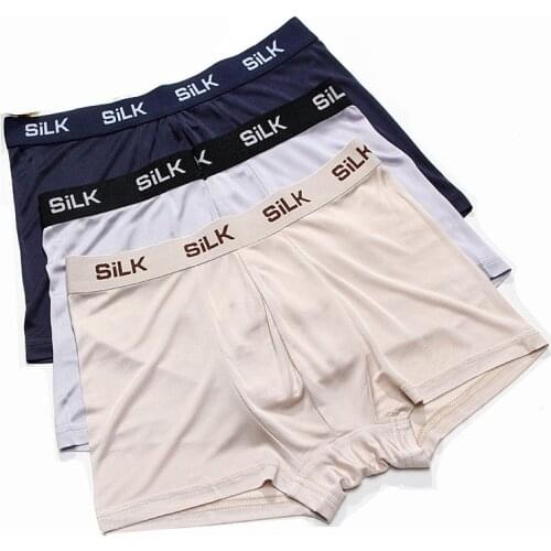 Mens Boxers shorts 100%Natural Silk Mens panties Healthy Solid panties lingerie calcinha shorts underwear Natural silk Boxer