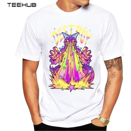 2019 Men T Shirts Fashion DESTROY Design Short Sleeve Casual Tops Hipster Cat Printed T-Shirt Cool Tee