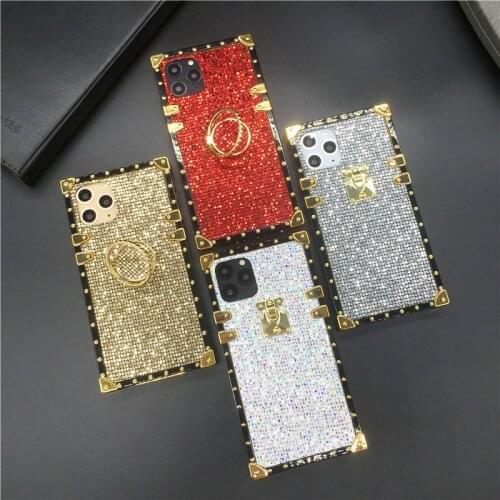 Luxury Glitter Phone Cases Holder Cover for iphone 11 PRO MAX 7 Plus 8 Soft Silicone Square Case for iphone 12 XS MAX X XR 6S