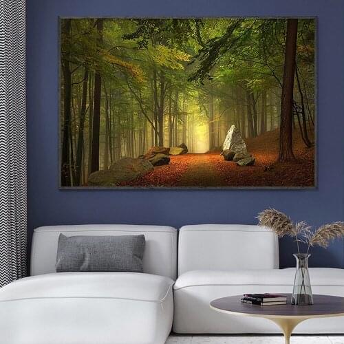 SP060 Silk Cloth Wall Poster Landscape- Forest Misty Pines Woods Trees Art Home Decoration Gift