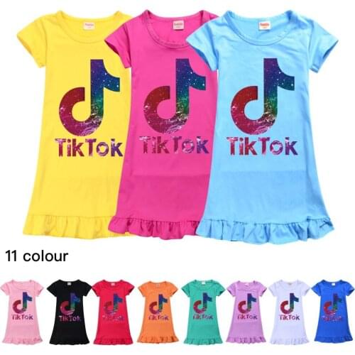 TIK TOK Girls Princess Nightdress Summer Nightgown Kids Lovely Night Dress Cartoon Child Sleeping Dress 3-11y