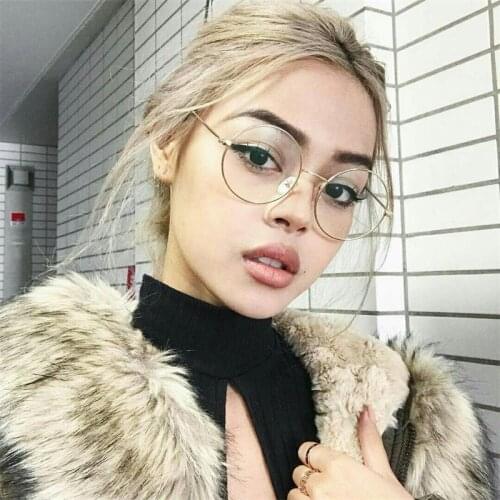 Fashion Vintage Retro Metal Frame Clear Lens Glasses Round Transparent Eyeglassses Optical Frame Women Men Fake Glasses Myopia
