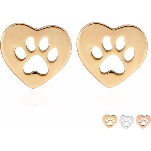 Wholesale 10 Pairs Cute Hollow Dog Cat Paw Print in Heart Earring Copper Material For Fashion Women Jewelry Can Mix Color