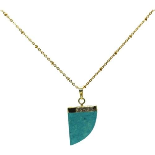 Blue Green Natural Stone Pendant Gem Horn charm Necklace women gold cap Jewelry moon pendant necklace marble howlite necklace