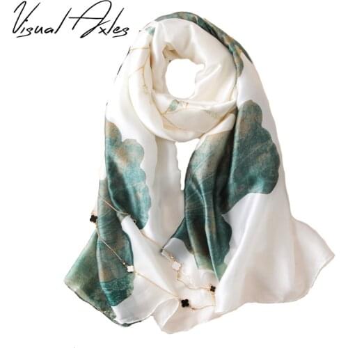New Spring and Autumn Women Printing Big Floral Pure Twill Silk Scarf Luxury Hijab Foulard Femme 180*90cm SFN064