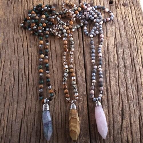 RH Fashion Boho Jewelry Natural Stones /Glass Crystal Semi Precious Drop Necklaces Women Bohemia Necklace Gift Dropship