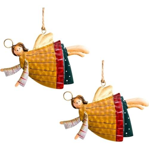 2PCS Christmas Decor Gifts Iron Pendant Retro Ornament Party Home Hanging Decor