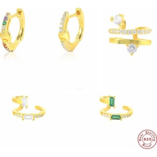 GS 1PC 925 Sterling Silver Double Layer Clip Earrings Luxury Shiny Zircon Crystal Pave Ear Cuffs Cartilage Hoop Fine Jewelry