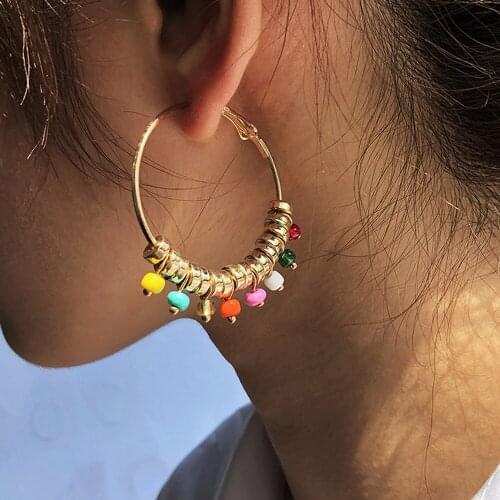European And American Bohemian Color Rice Bead Earrings Fashion Alloy Exaggerated Big Earrings Hot Sale