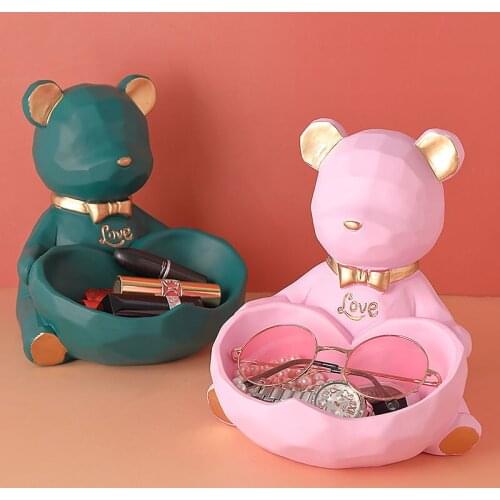 Nordic Resin Lovely Bear Statue Room Decor Creative Figurine Home Accessories Table Top Candy Sundries Storage Box