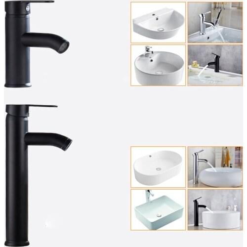 Stainless Steel Basin Faucets Matt Black Bathroom Sink Washbasin Tap Single Hole Hot&Cold Water Mixer Tap