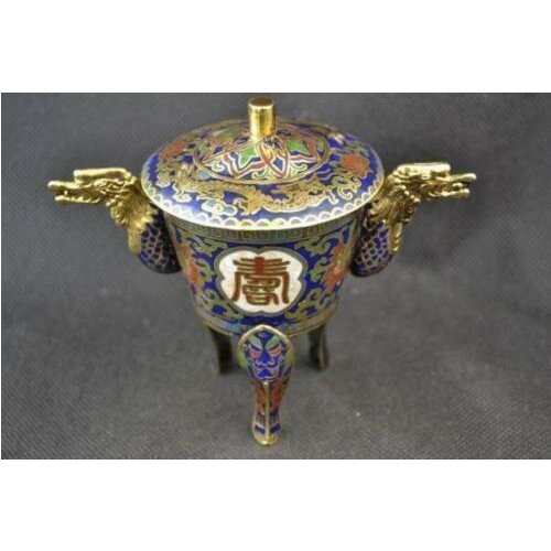 Old Decorated Handwork Cloisonne Painting Dragon Exorcism Incense Burner