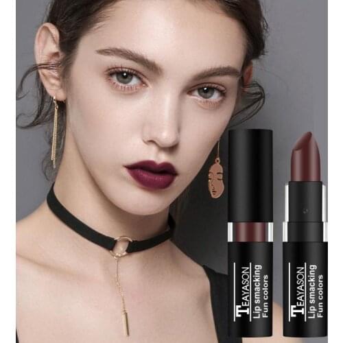 TEAYASON Retro dark Color lipstick Sexy Lipstick Lasting Waterproof Matte Non-fading Lipstick Makeup 12 Colors