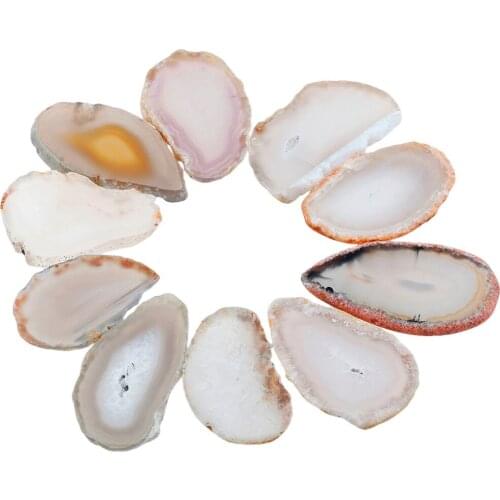 TUMBEELLUWA 1Lot (5Pc) Natural Polished Light Table Agate Slices,Irregular Healing Crystal Collection Home Decoration 1-2