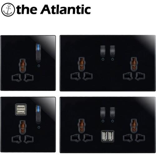 13A Universal Socket With USB Wall Power Outlet Double Outlet With LED Black Glass Piano Key Switch UK EU Europe France Socket