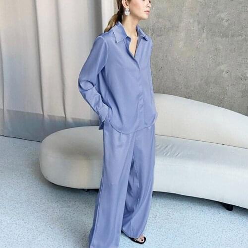 Spring Women Loungewear 2 Piece Set Long Sleeve Single-Breasted Satin Top And Trousers Loose Elegant Ladies Home Wear Suit 2021