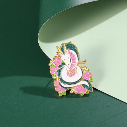 Japanese Animation Surrounding White Dragon Metal Paint Badge Fashion Cartoon Cute Animal Brooch Pin Men And Women Jewelry