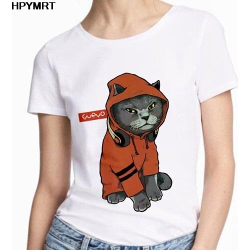 New summer T shirt Women cool cat print T-shirt Harajuku kawaii animal T-shirt female fashion white tops womens T Shirt clothes