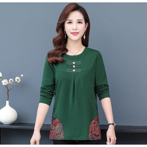 2021 Spring Autumn T-Shirts Mother Tops New Women Tee Shirts Femme Pullovers Casual Loose Long Sleeve Tops 5XL