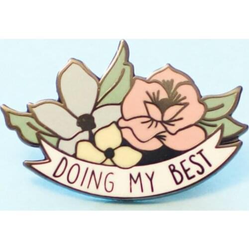Doing My Best Pastel Hard Enamel Pin Cute Cartoon Plant Flowers Medal Brooch Mental Health Badge Fashion Backpack Lapel Pins