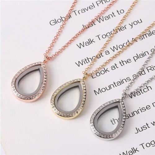 1pc Good Quality Crystal Star Moon Water Drop Glass Locket Magnetic Open Pendant Necklace