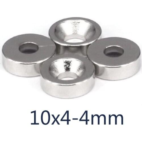 10/20/30pcs 10x4-4mm Stong Permanent NdFeB Strong Magnets 10x4 mm Hole 4 mm Round Countersunk Neodymium Magnetic Magnet 10*4-4