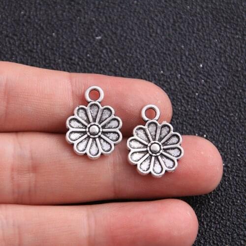 12PCS 14*19mm Metal Alloy Antique Color Flower Charms Plant Pendant For Jewelry Making DIY Handmade Craft