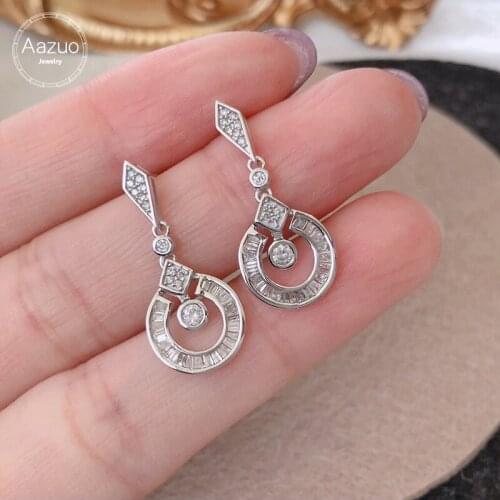 Aazuo Real 18K White Gold Real Natural Diamonds Princess 0.52ct Fairy Round Drop Earrings gifted for Women Wedding Party