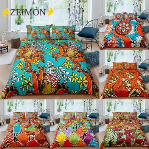 ZEIMON African Bedding Set Floral Duvet Cover Set Vintage Ethnic Bed Comforter Cover Kids Bedclothes Girl Boys Home Textiles