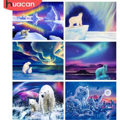 HUACAN DIY 5d Diamond Painting Bear Mosaic Iwinter Handicraft Full Square Diamond Embroidery Animal Needlework Wall Art