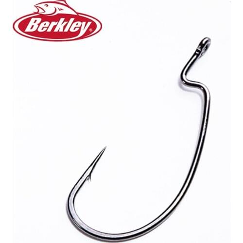 Berkley 6pcs/ Set Fishing Hook Carbon Steel Wide Crank Offset Fishhook For Soft Worm Lure 4#-5# Bass Barbed Carp Fishing Hooks