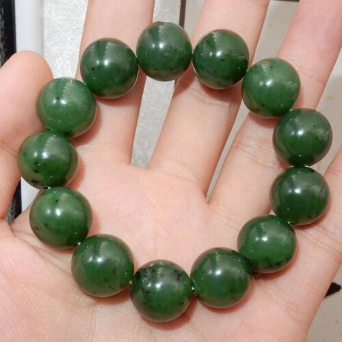 100% Natural Jasper Bracelet BIG Top Grade Green Gemstone Nephrite Beads Bangle Bracelet Canada Jade 16mm