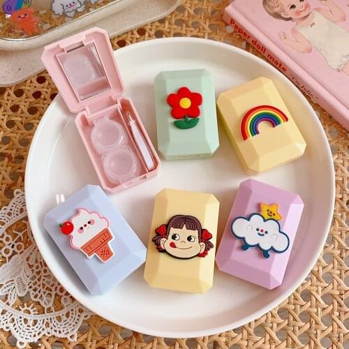 Ice Cream Flower Girl Rainbow Contact Lens Case Travel Glasses Lenses Box For Unisex Eyes Care Kit Holder Container Support Gift