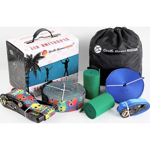 15M Outdoor Extreme Sports Slackline Ratchet Tie Straps Set-15 Ft-1500 Lb Rope Fitness Balance Break Strength Improve Balance