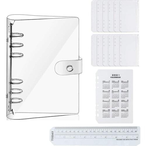 File Folder Set 12pcs A5 Loose Leaf Clear Binder With 1pc A5 Soft PVC Notebook Cover and Calendar Divider Bookmark Ruler