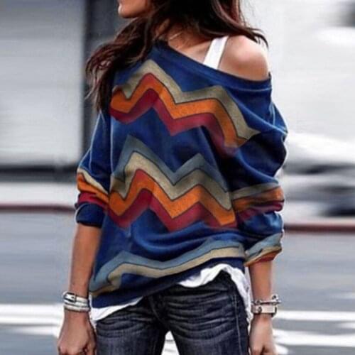 Geometric Print Stripe One Shoulder Sweatshirt Contrast Color Hoodie Scoop Neck Poleron Mujer 2020 Street Oversized Hoodie Women