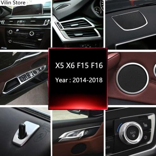 Chrome Car Styling Interior Button Panel Decoration Cover Trim Sticker frame For BMW X5 X6 F15 F16 2014-2019 Auto Accessories