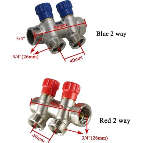 Channels 2, 3 fach Messing Verteiler Absperrventil Blau Verteiler Messing Heizung Schraubfitting Can be spliced by multiple